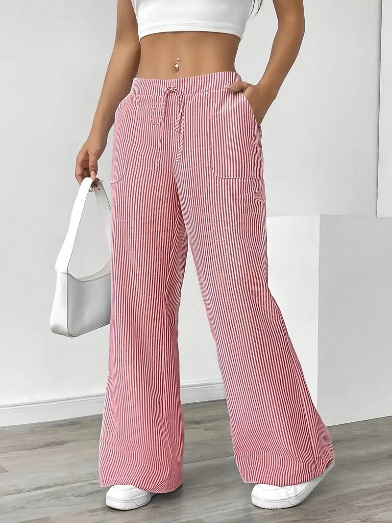 Pantalon large décontracté à rayures pour femme, élégant et décontracté – Pantalon d'été léger et respirant avec poches - Image 12