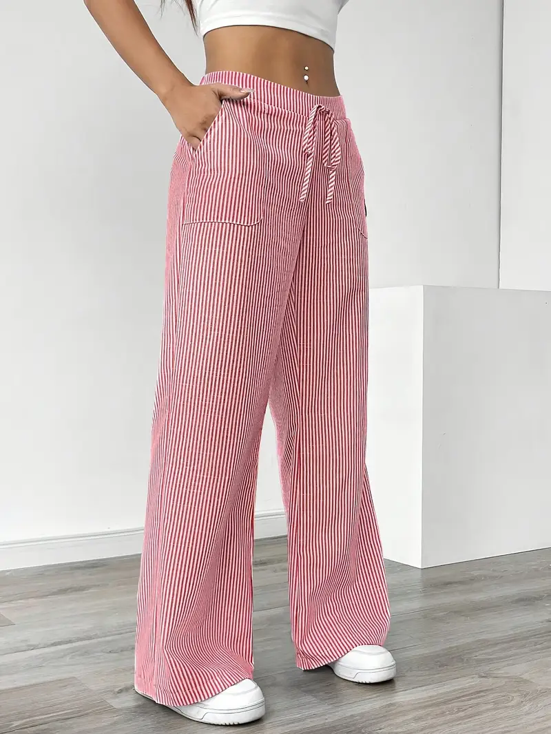 Pantalon large décontracté à rayures pour femme, élégant et décontracté – Pantalon d'été léger et respirant avec poches - Image 13
