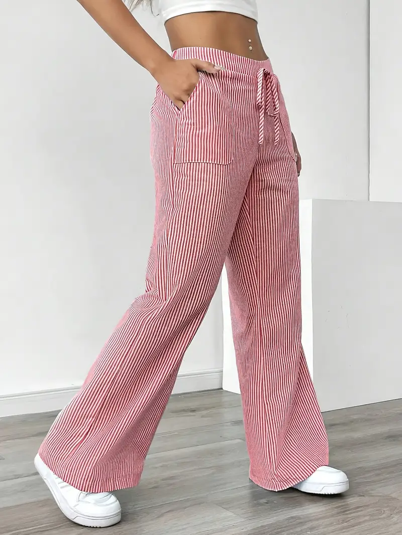 Pantalon large décontracté à rayures pour femme, élégant et décontracté – Pantalon d'été léger et respirant avec poches - Image 15