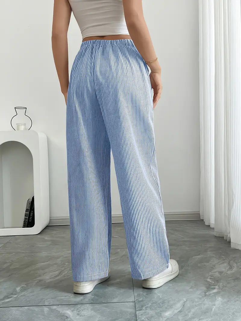 Pantalon large décontracté à rayures pour femme, élégant et décontracté – Pantalon d'été léger et respirant avec poches - Image 17