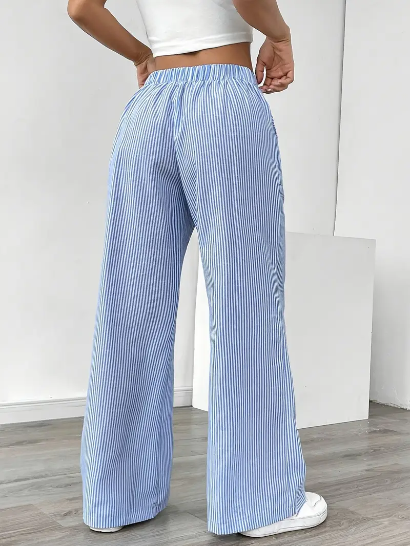 Pantalon large décontracté à rayures pour femme, élégant et décontracté – Pantalon d'été léger et respirant avec poches - Image 22