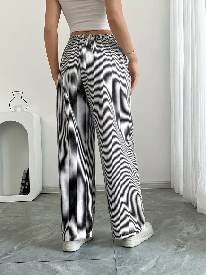 Pantalon large décontracté à rayures pour femme, élégant et décontracté – Pantalon d'été léger et respirant avec poches - Image 26
