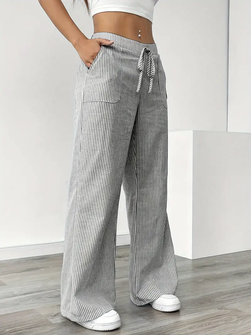 Pantalon large décontracté à rayures pour femme, élégant et décontracté – Pantalon d'été léger et respirant avec poches - Image 27