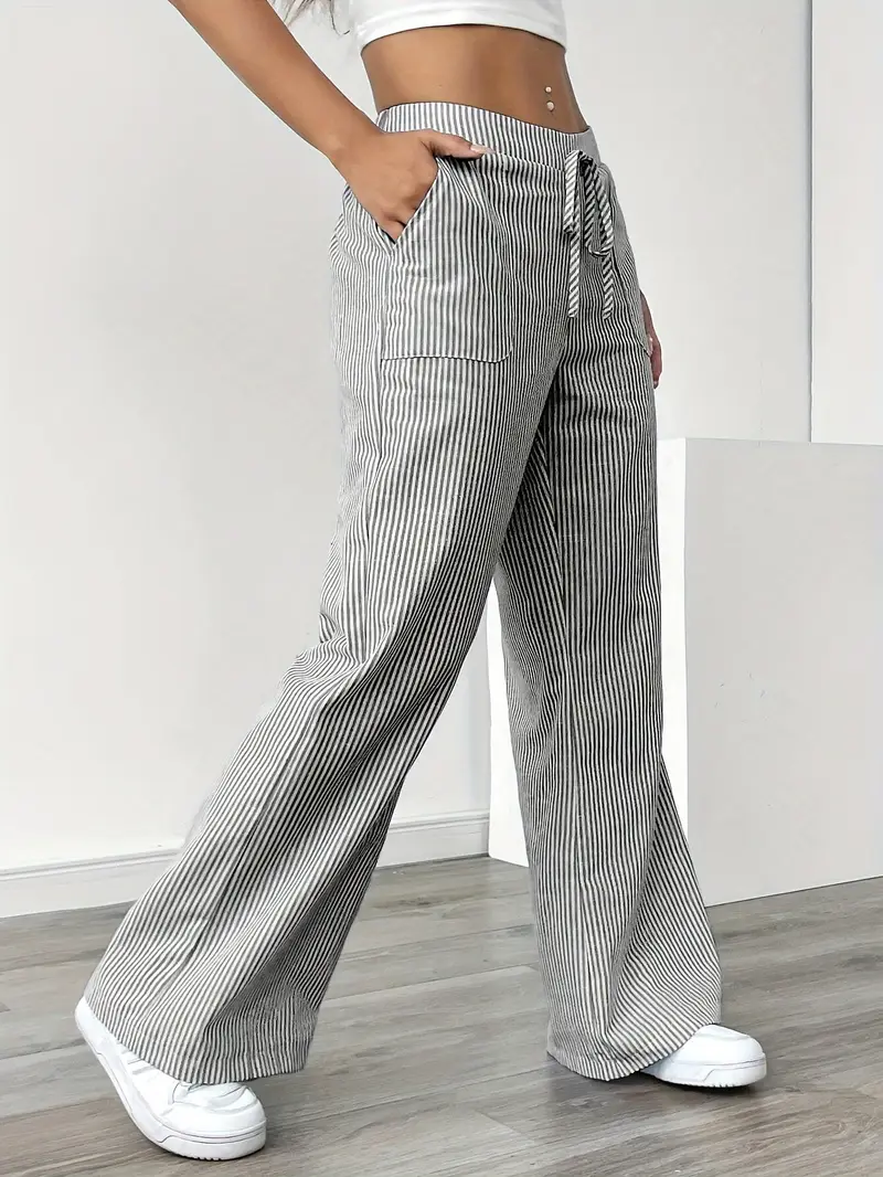 Pantalon large décontracté à rayures pour femme, élégant et décontracté – Pantalon d'été léger et respirant avec poches - Image 31