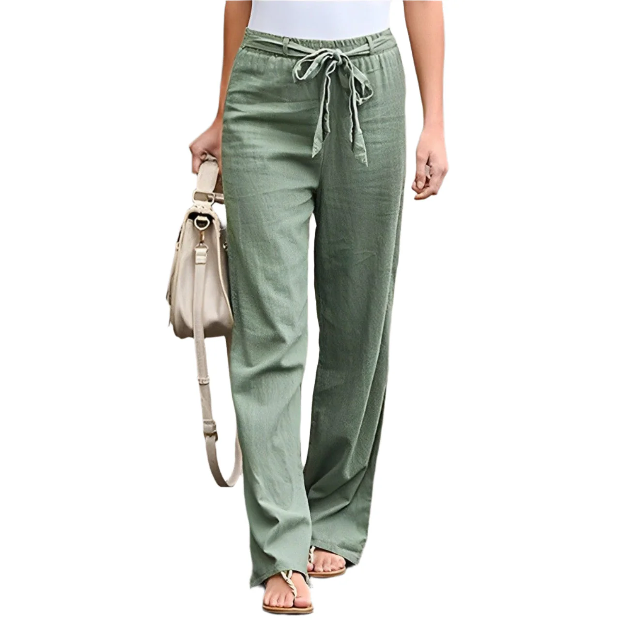 Pantalon large en lin confortable pour femmes – Taille élastique légère et coupe décontractée respirante pour l'été - Image 4