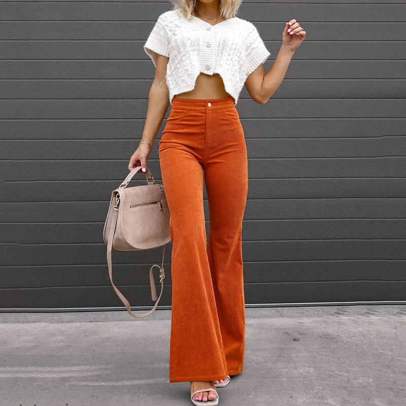 Pantalon Large Femme en Velours – Taille Haute Élégante
