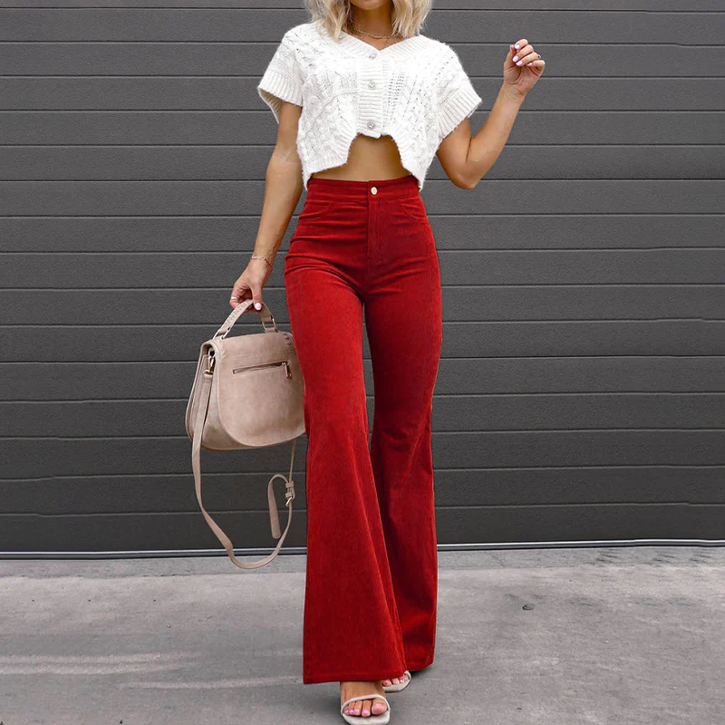Pantalon Large Femme en Velours – Taille Haute Élégante - Image 6