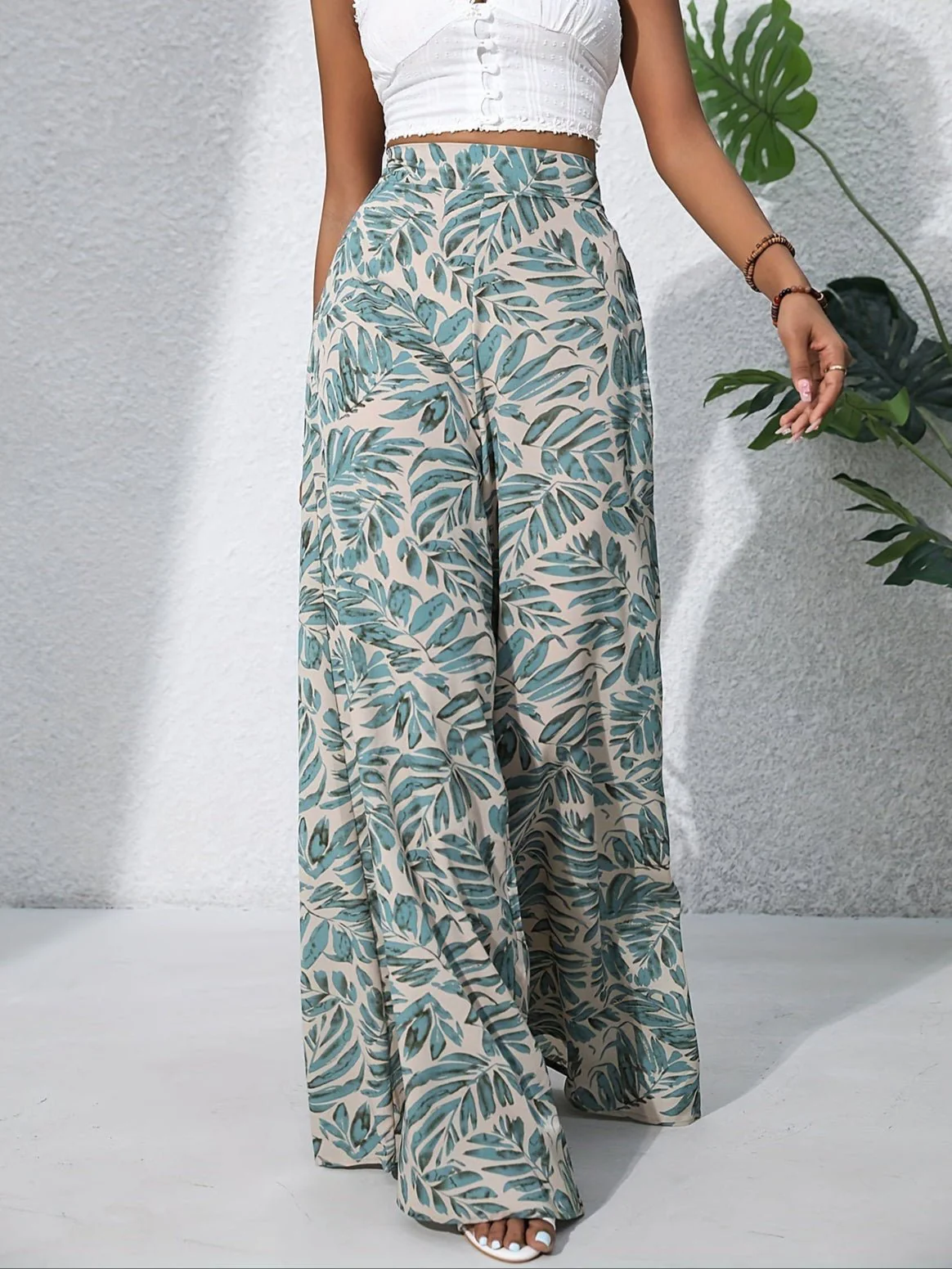 Pantalon palazzo femme taille haute imprime floral - Fluide et elegant