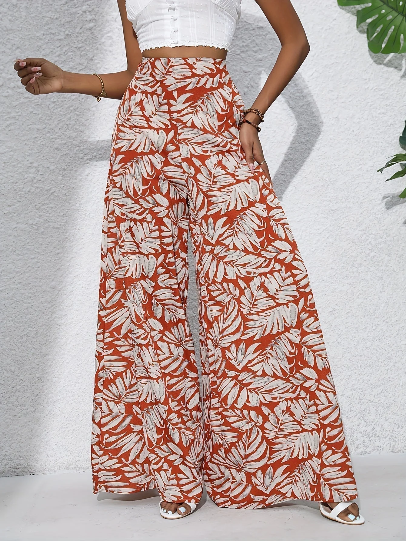 Pantalon palazzo femme taille haute imprime floral - Fluide et elegant - Image 5