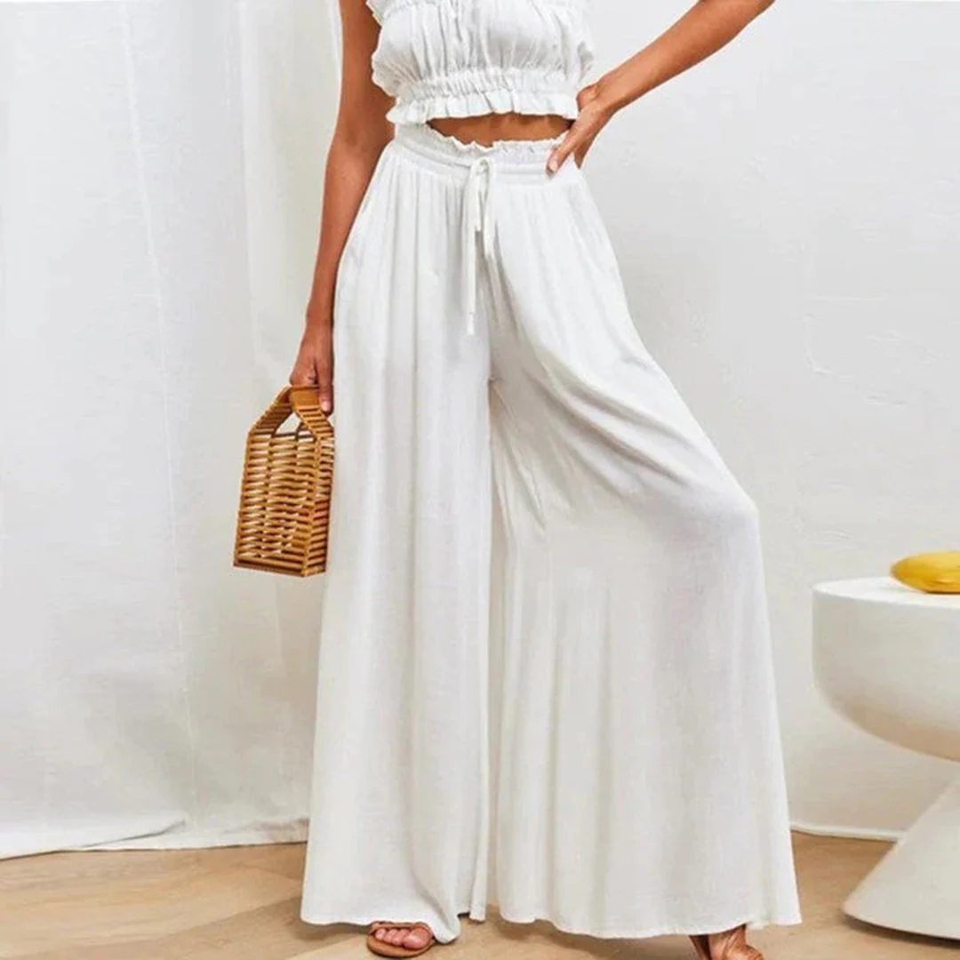 Pantalon Palazzo Large Taille Haute Femme – Pantalon Confortable à Cordon