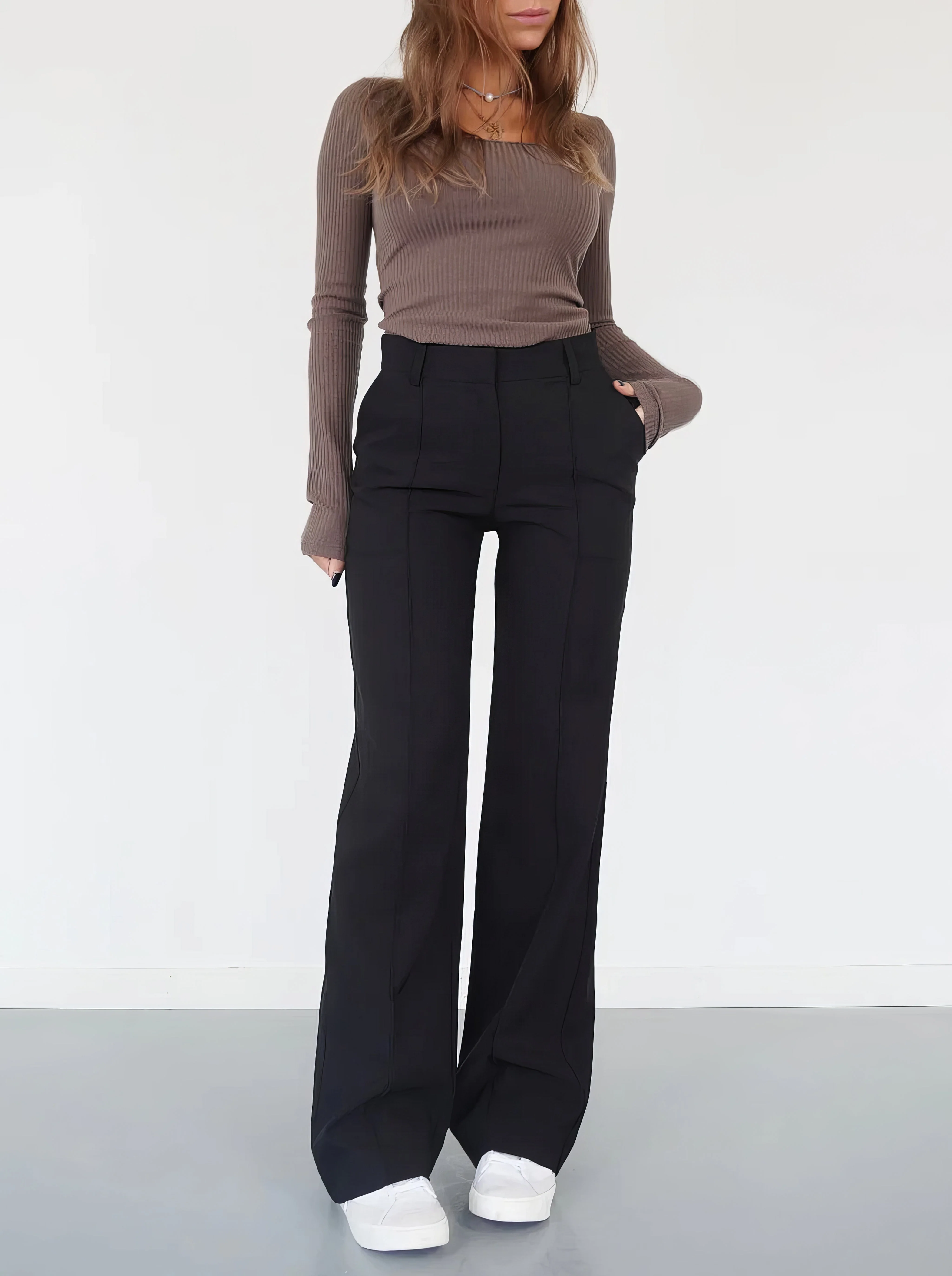 Pantalon Taille Haute à Jambes Droites