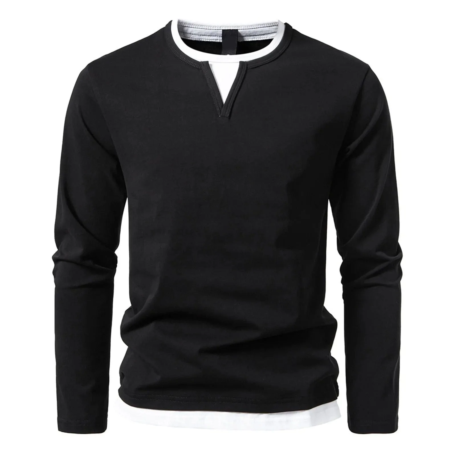 Polo Homme à Manches Longues avec Col Rond et Effet Superposé – Essentiel Décontracté et Stylé - Image 3