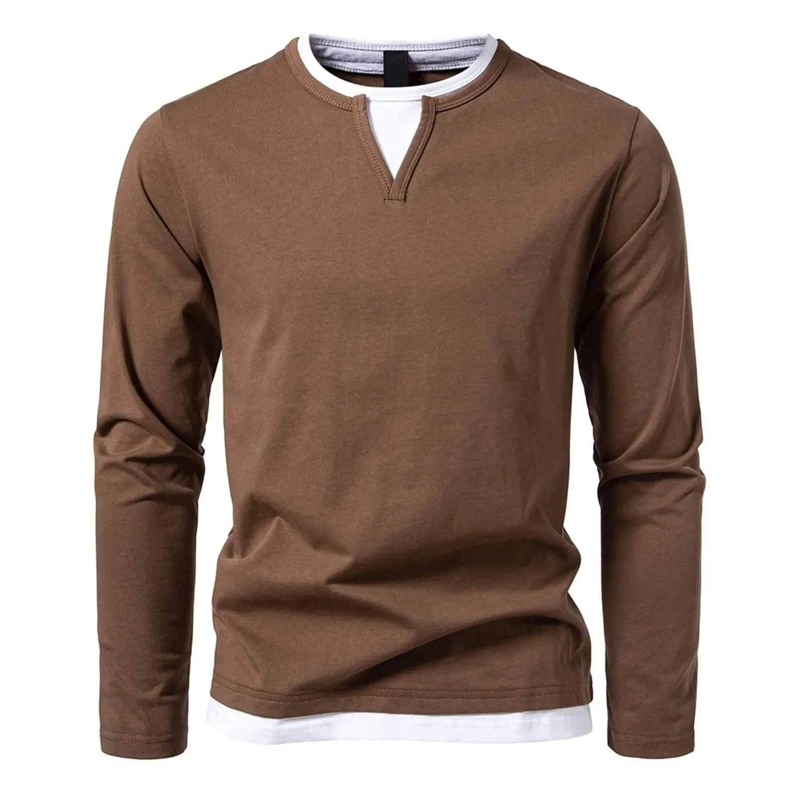 Polo Homme à Manches Longues avec Col Rond et Effet Superposé – Essentiel Décontracté et Stylé - Image 4