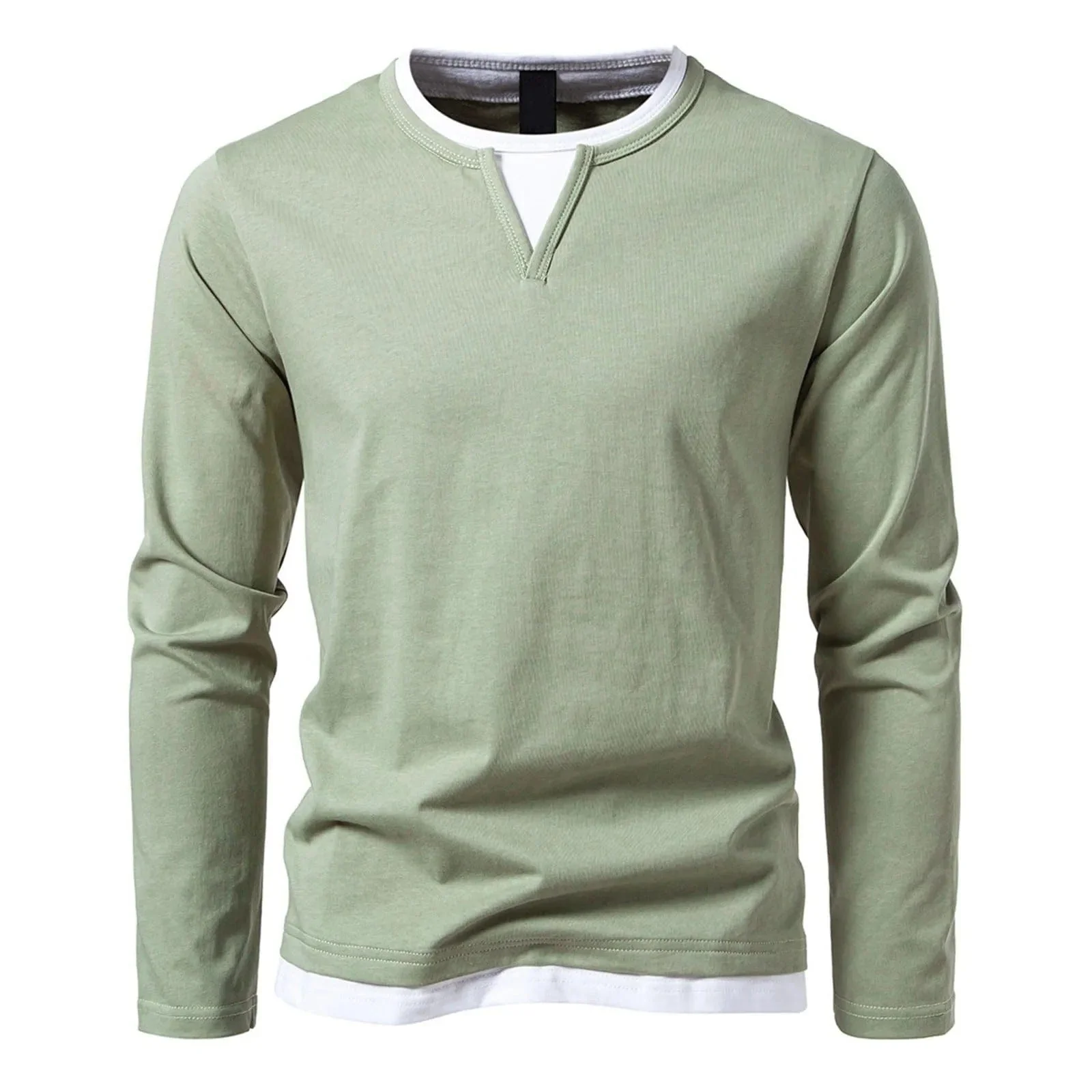 Polo Homme à Manches Longues avec Col Rond et Effet Superposé – Essentiel Décontracté et Stylé - Image 5