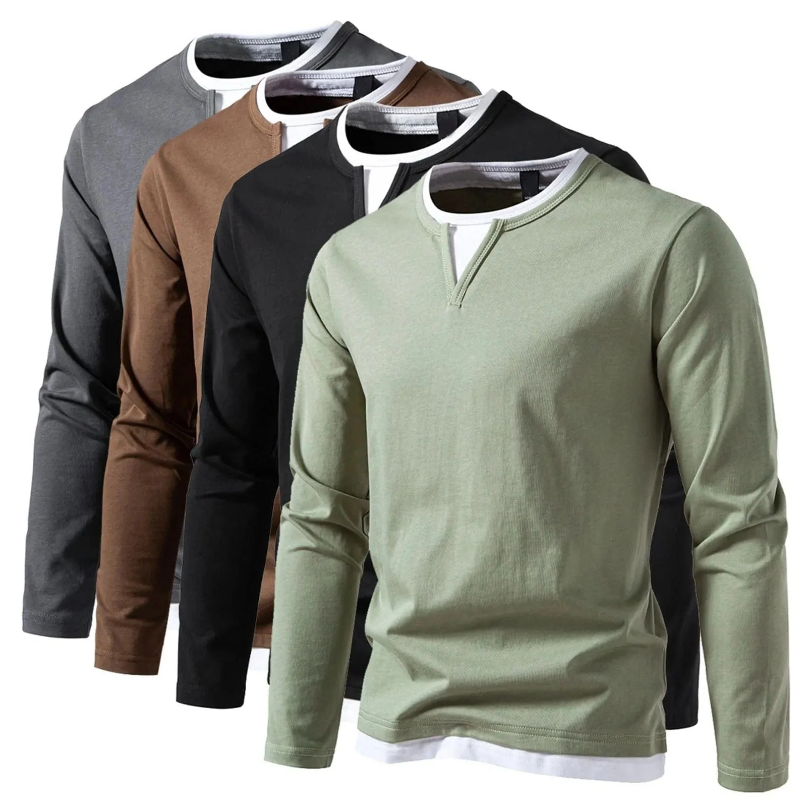 Polo Homme à Manches Longues avec Col Rond et Effet Superposé – Essentiel Décontracté et Stylé - Image 6
