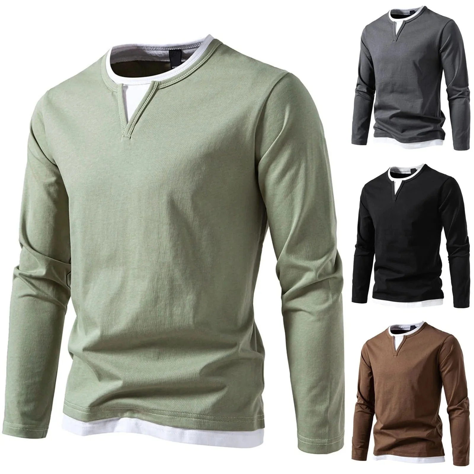 Polo Homme à Manches Longues avec Col Rond et Effet Superposé – Essentiel Décontracté et Stylé - Image 7