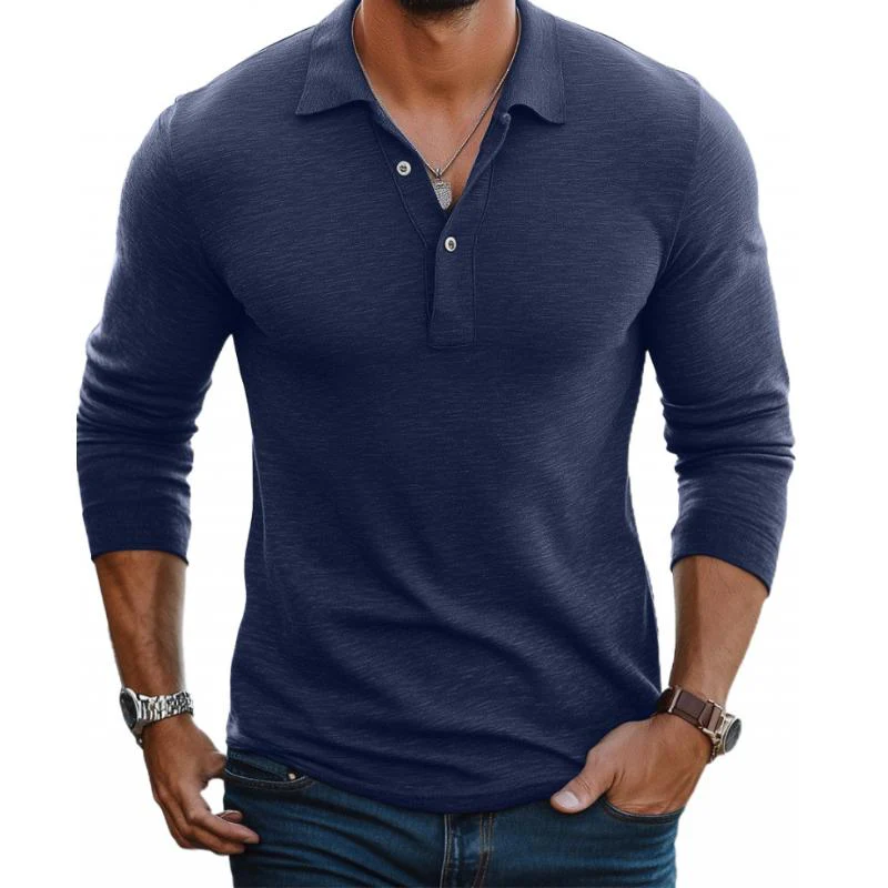 Polo Homme Décontracté en Mélange de Coton – Manches Longues Slim avec Col à Revers - Image 4