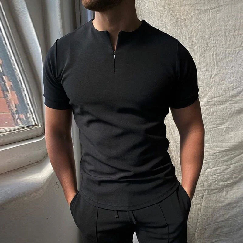 Polo Homme Premium à Manches Courtes avec Fermeture Éclair – Haut Henley Décontracté sans Col - Image 2
