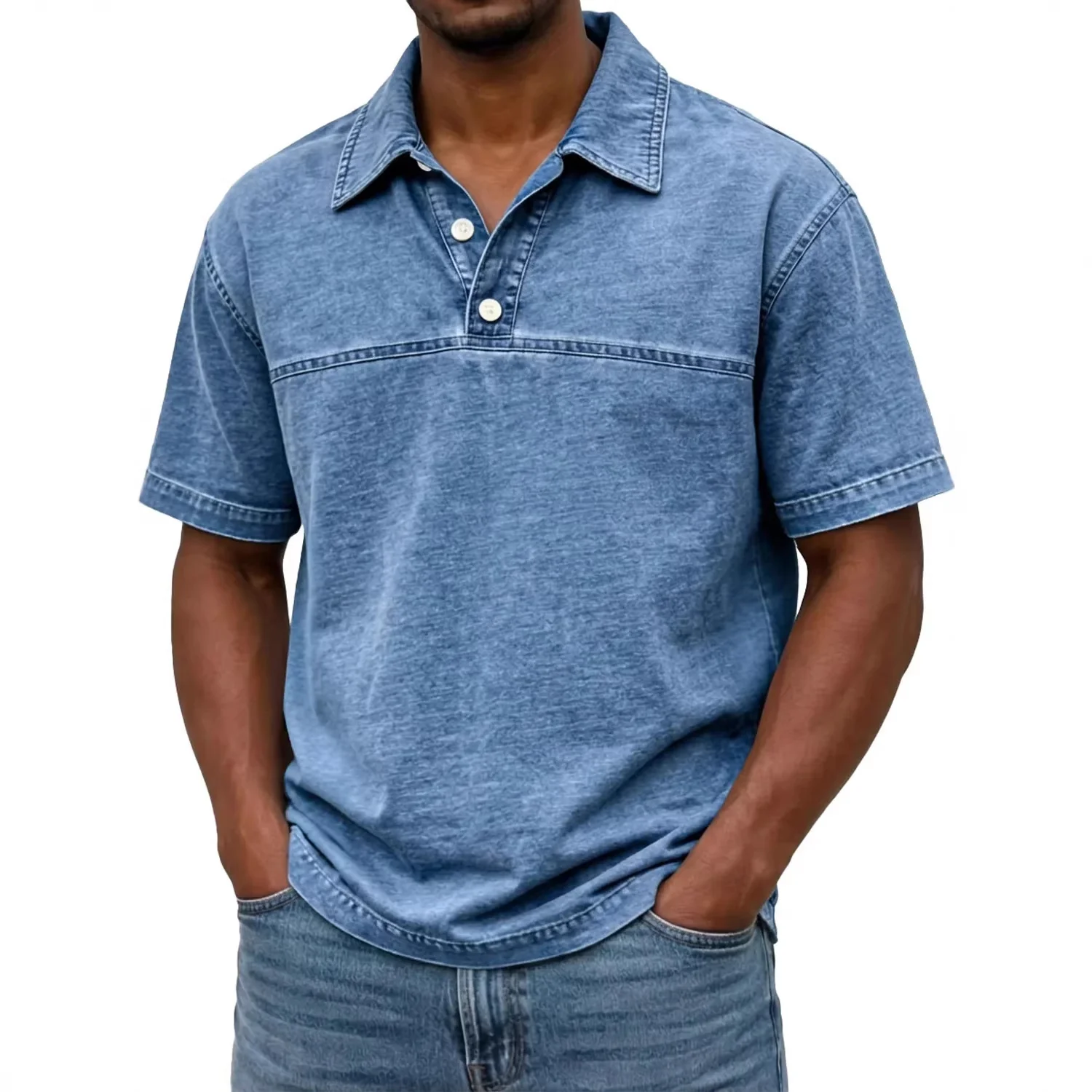 Polo pour hommes élégant couleur unie vintage – Haut à manches courtes