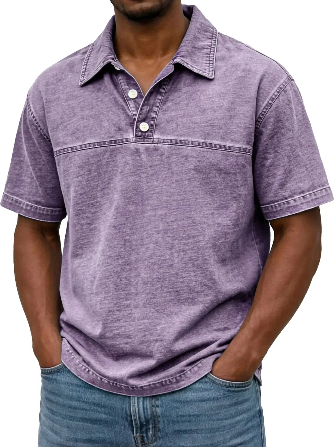 Polo pour hommes élégant couleur unie vintage – Haut à manches courtes - Image 10
