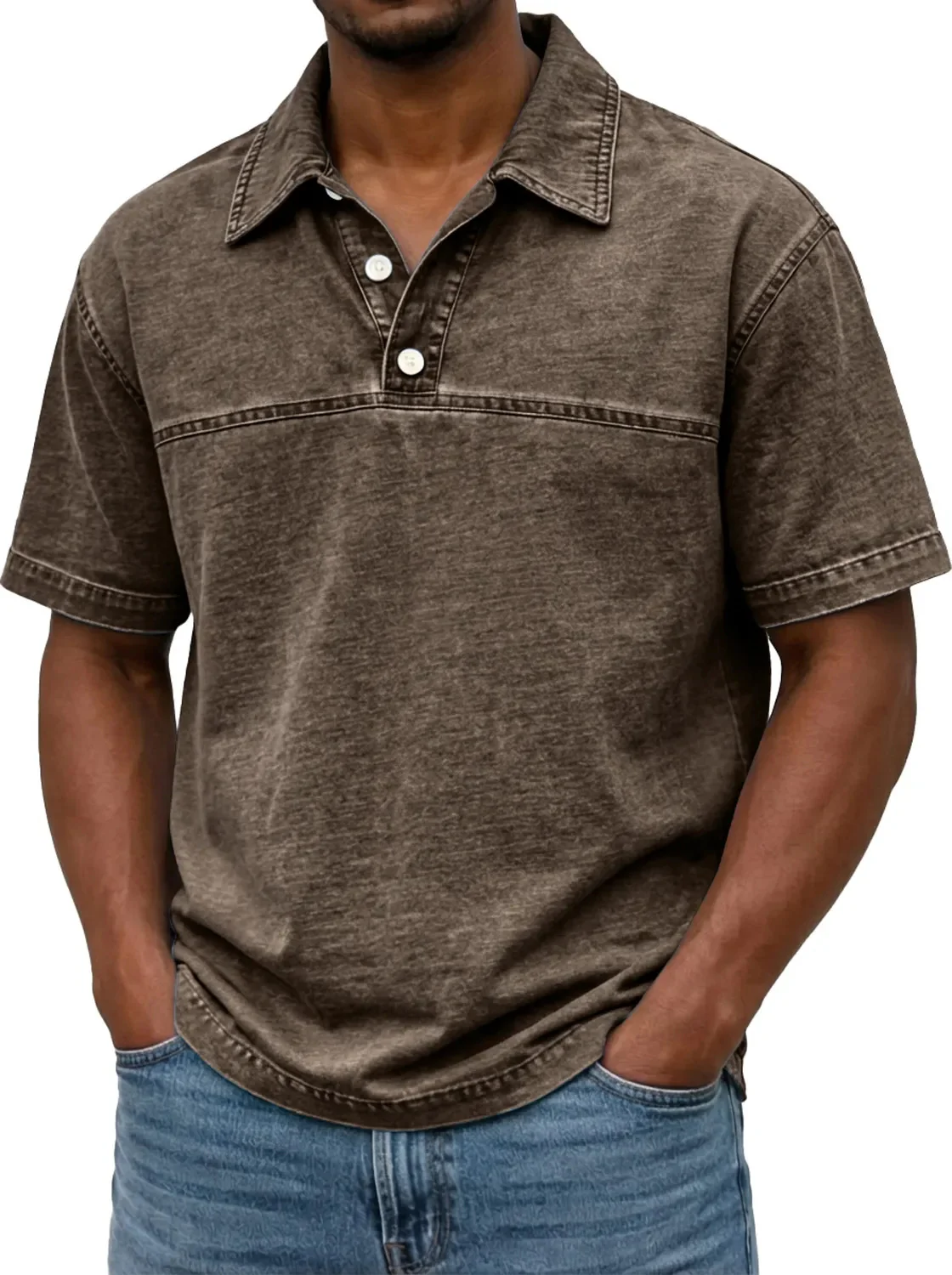 Polo pour hommes élégant couleur unie vintage – Haut à manches courtes - Image 12