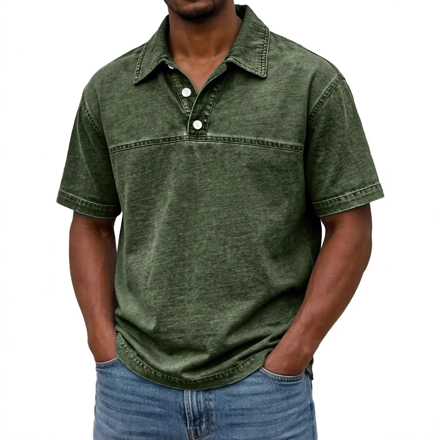 Polo pour hommes élégant couleur unie vintage – Haut à manches courtes - Image 5