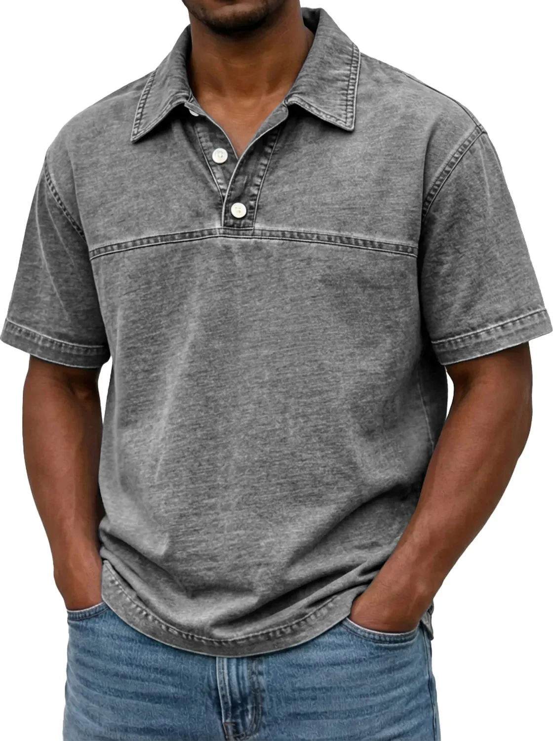 Polo pour hommes élégant couleur unie vintage – Haut à manches courtes - Image 6