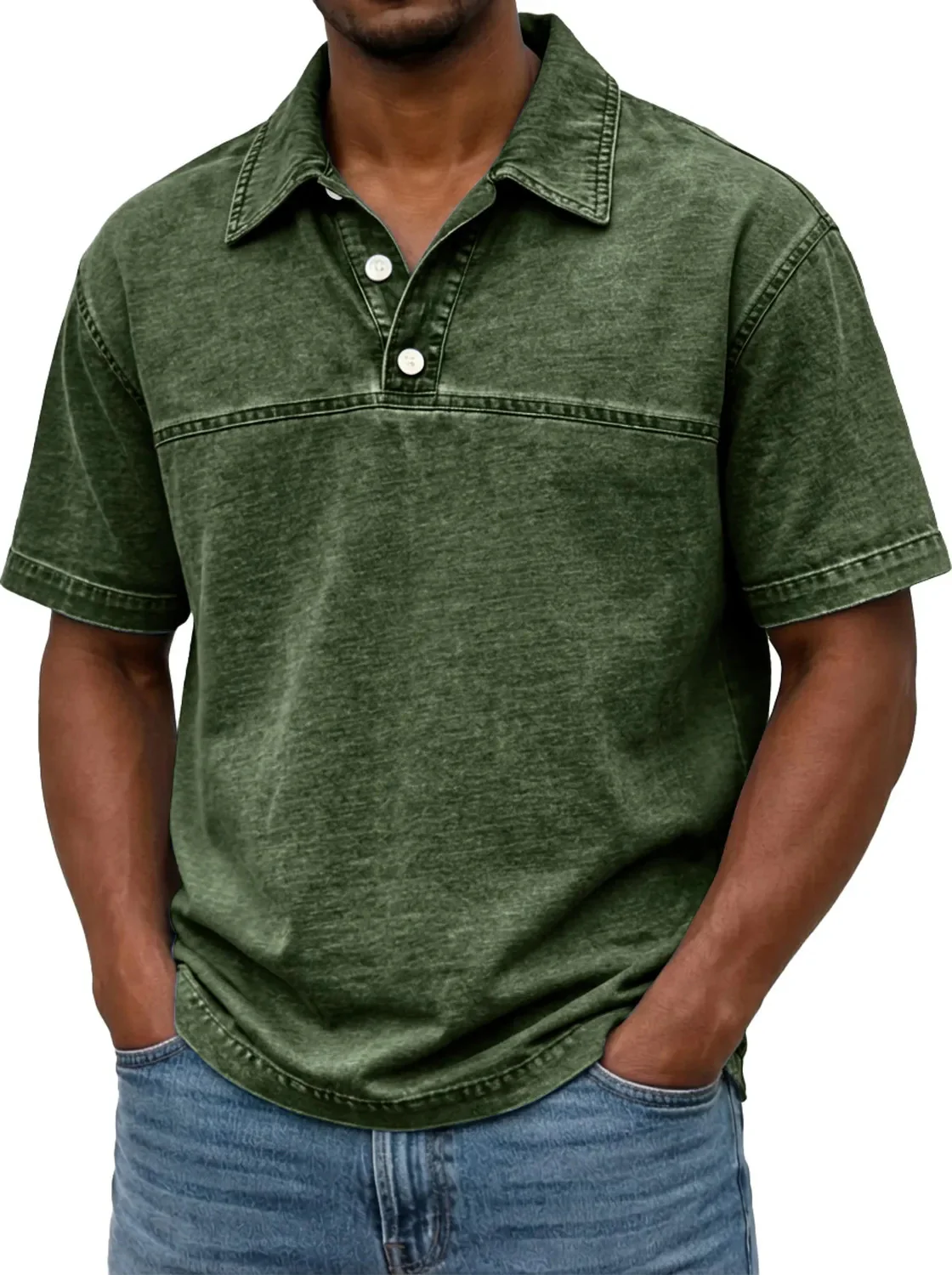 Polo pour hommes élégant couleur unie vintage – Haut à manches courtes - Image 7
