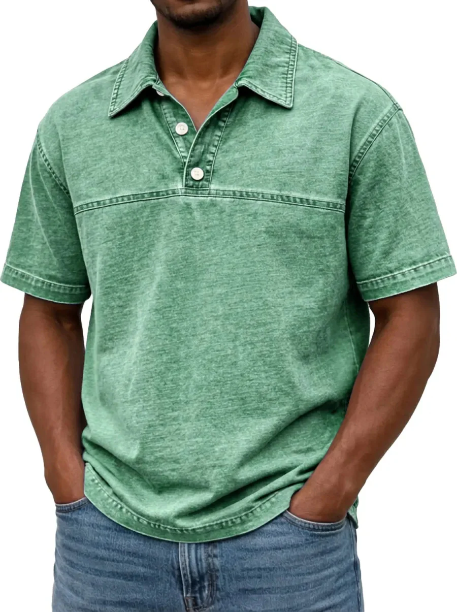 Polo pour hommes élégant couleur unie vintage – Haut à manches courtes - Image 8