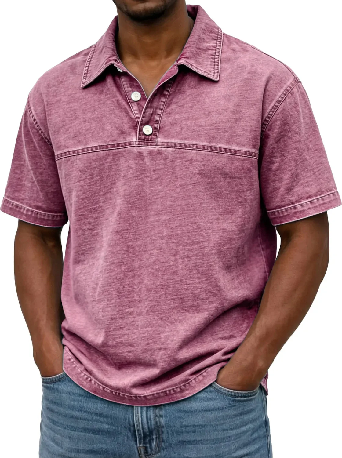 Polo pour hommes élégant couleur unie vintage – Haut à manches courtes - Image 9
