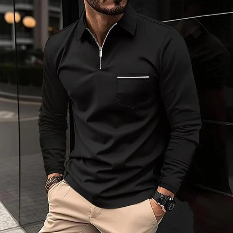 Polo Premium à Manches Longues pour Homme – Chemise Décontractée avec Poche Poitrine - Image 3