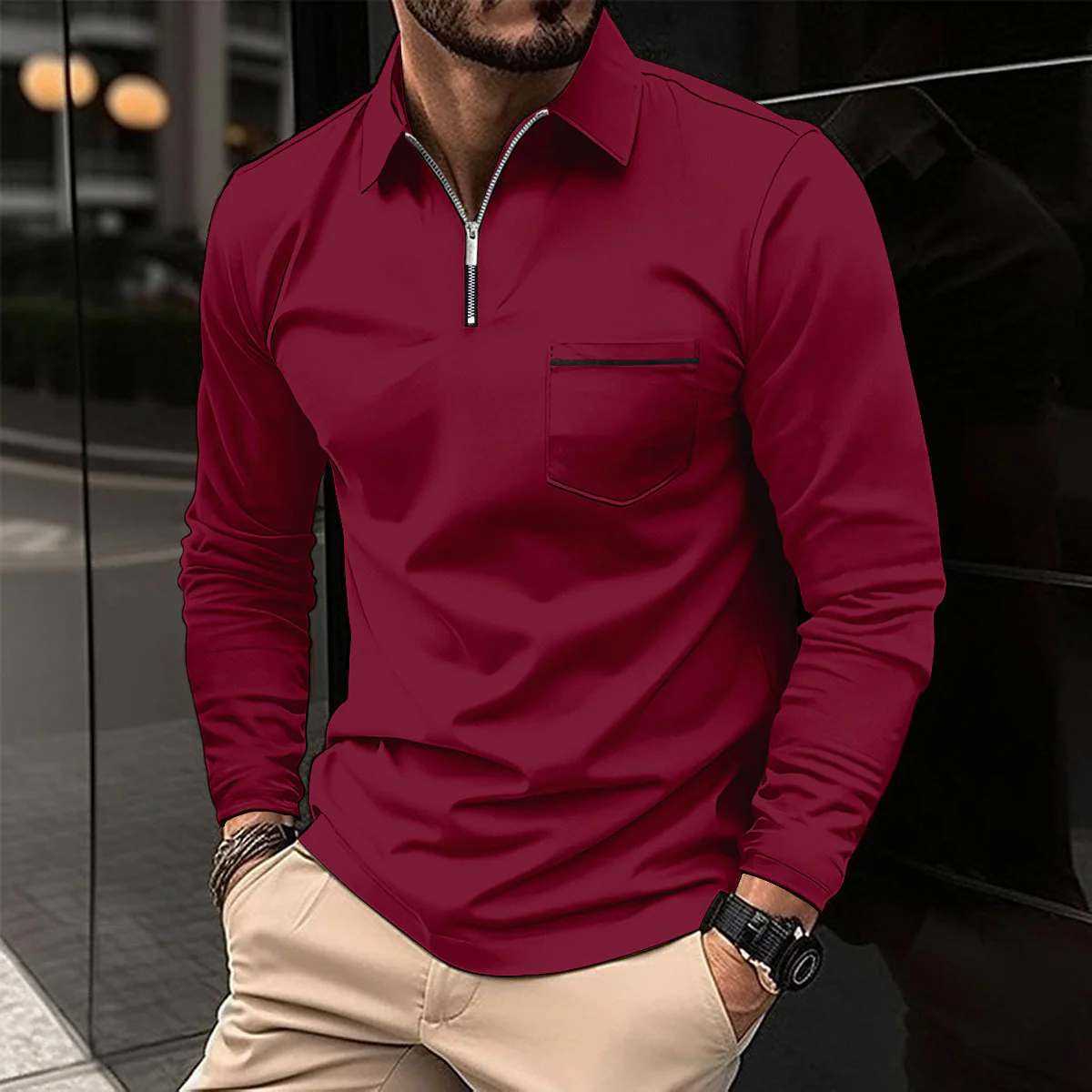 Polo Premium à Manches Longues pour Homme – Chemise Décontractée avec Poche Poitrine - Image 7