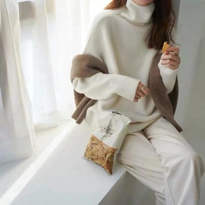 Pull à Col Roulé Ample et Douillet pour Femme – Vêtement d’Extérieur Automne Hiver - Image 5