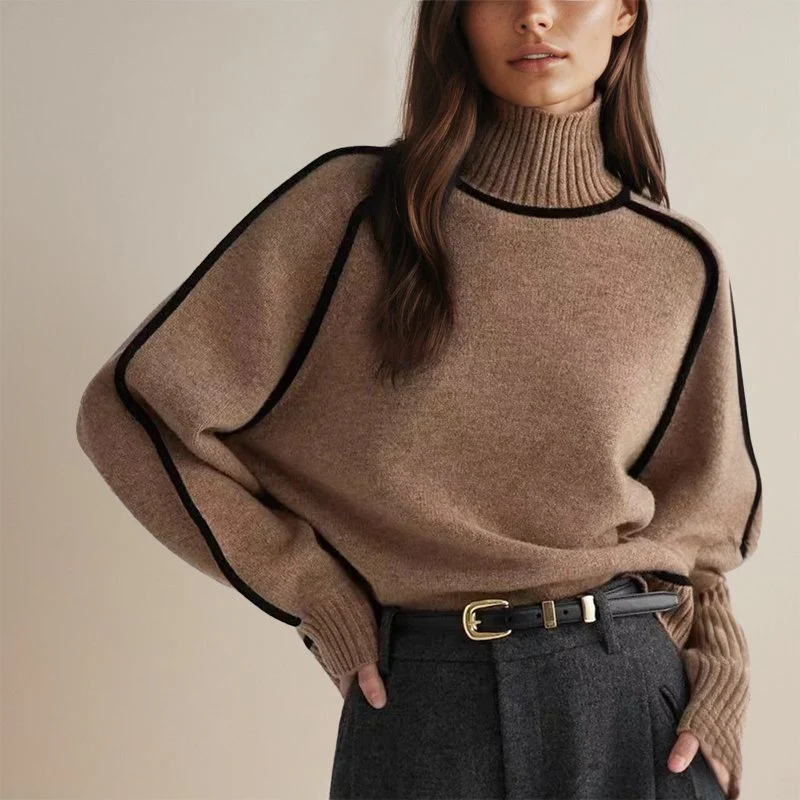 Pull à Col Roulé Chaud pour Femme - Design Color-Block, Pull Décontracté pour l’Automne et l’Hiver - Image 2