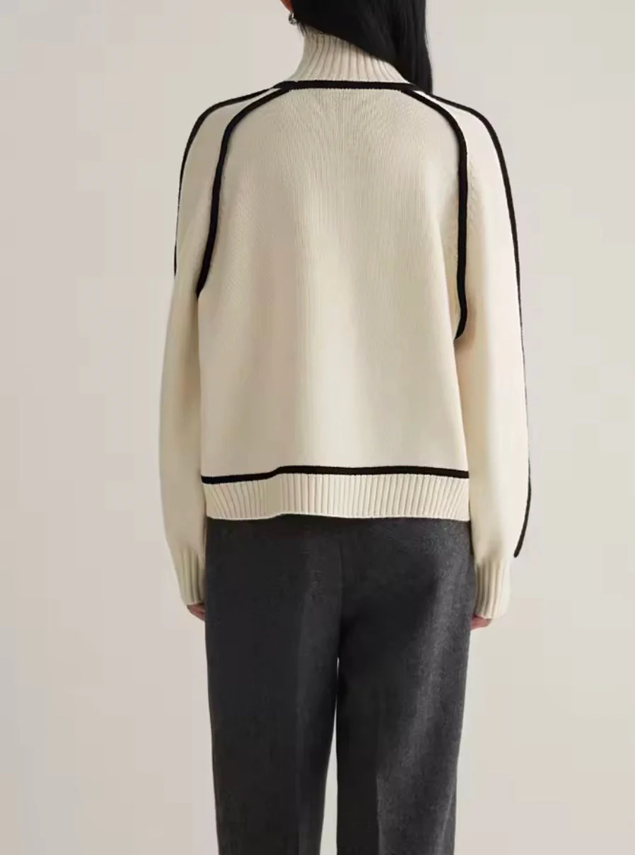 Pull à Col Roulé Chaud pour Femme - Design Color-Block, Pull Décontracté pour l’Automne et l’Hiver - Image 6