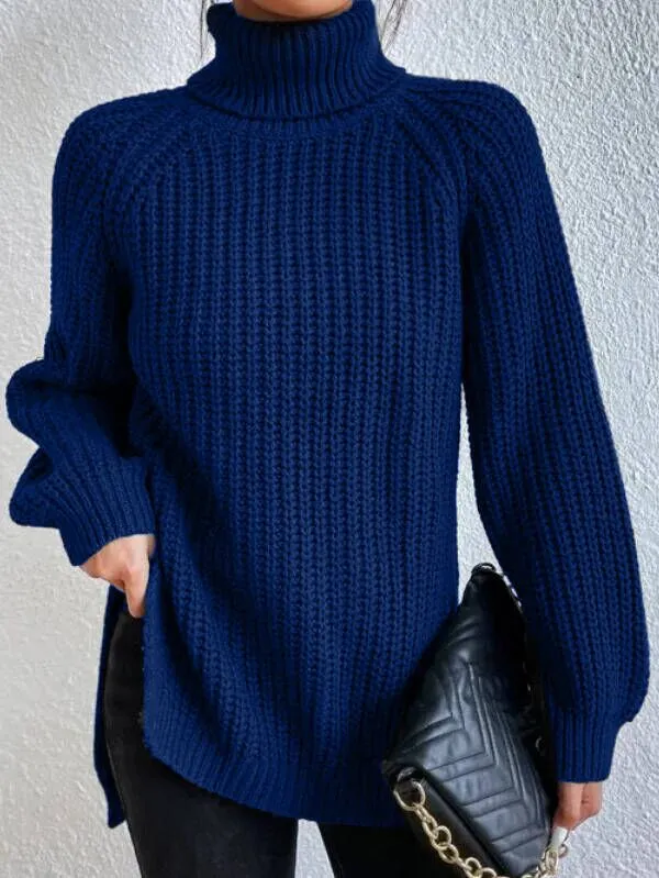 Pull à col roulé pour femme avec manches raglan et ourlet fendu - Image 11
