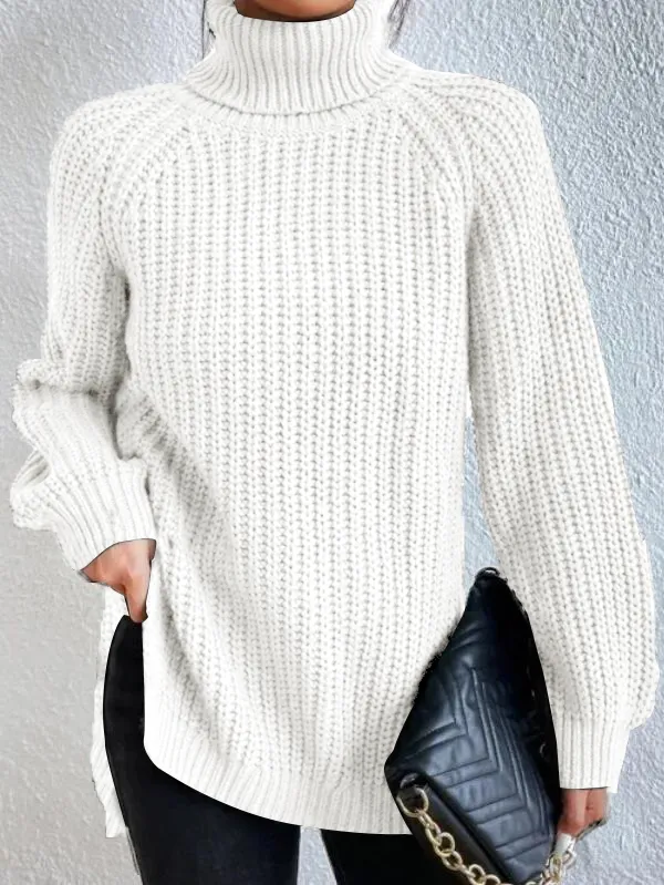 Pull à col roulé pour femme avec manches raglan et ourlet fendu - Image 15