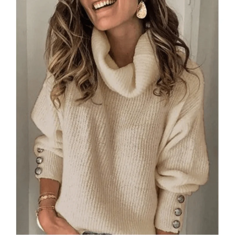 Pull Col Roulé à Manches Bouffantes pour Femme – Tricot Fin Élégant et Douillet - Image 3