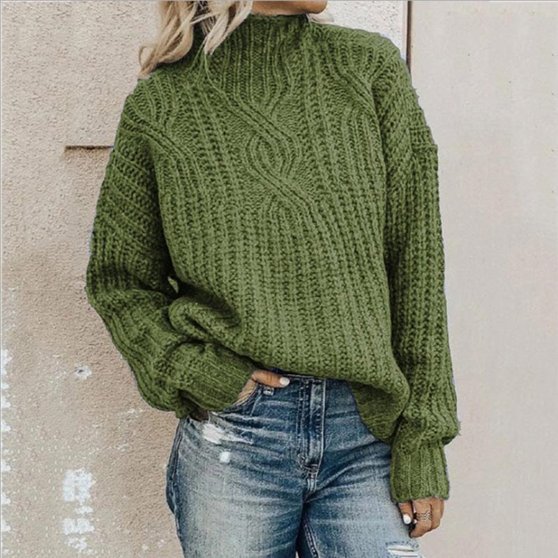 Pull Col Roulé Confortable pour Femme – Tricot Épais à Coupe Décontractée