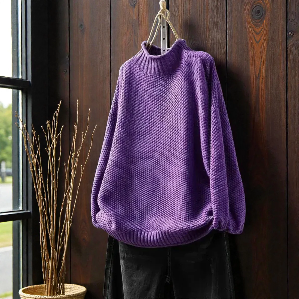 Pull Col Roulé Côtelé Élégant Femme – Maille Épaisse à Manches Longues - Image 9