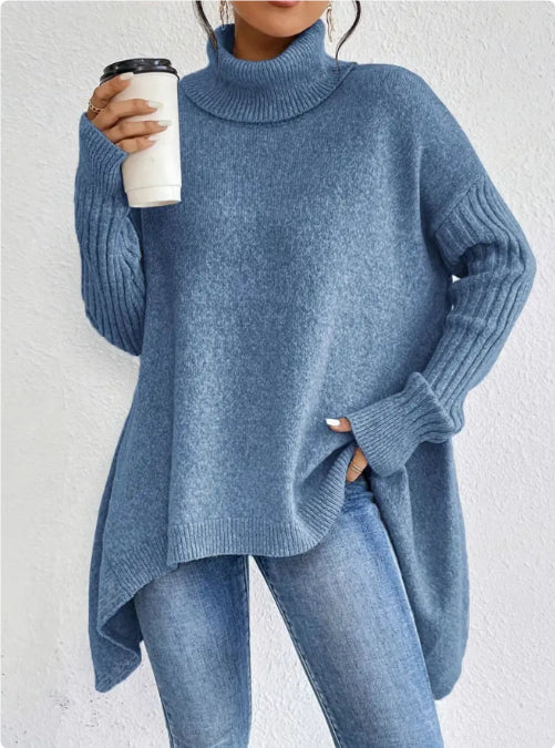 Pull Col Roulé Irrégulier pour Femmes – Pull Tricoté Ample à Manches Longues - Image 12