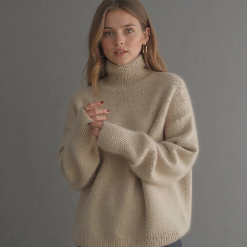 Pull col roulé oversize en cachemire pour femme – Doux, chaud, élégant et décontracté