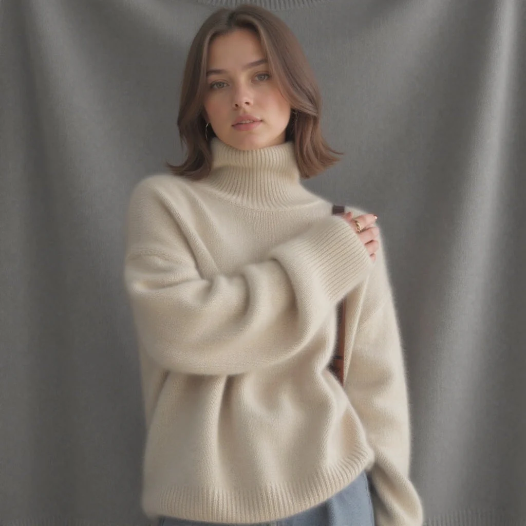 Pull col roulé oversize en cachemire pour femme – Doux, chaud, élégant et décontracté - Image 10