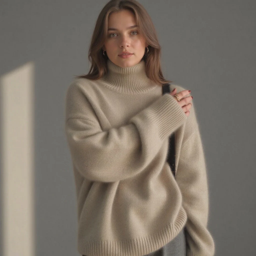 Pull col roulé oversize en cachemire pour femme – Doux, chaud, élégant et décontracté - Image 7