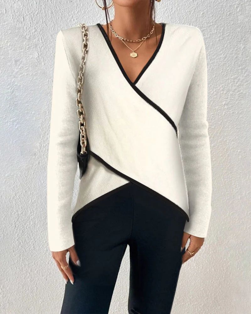 Pull croisé avec bordure contrastante pour femme - Image 4