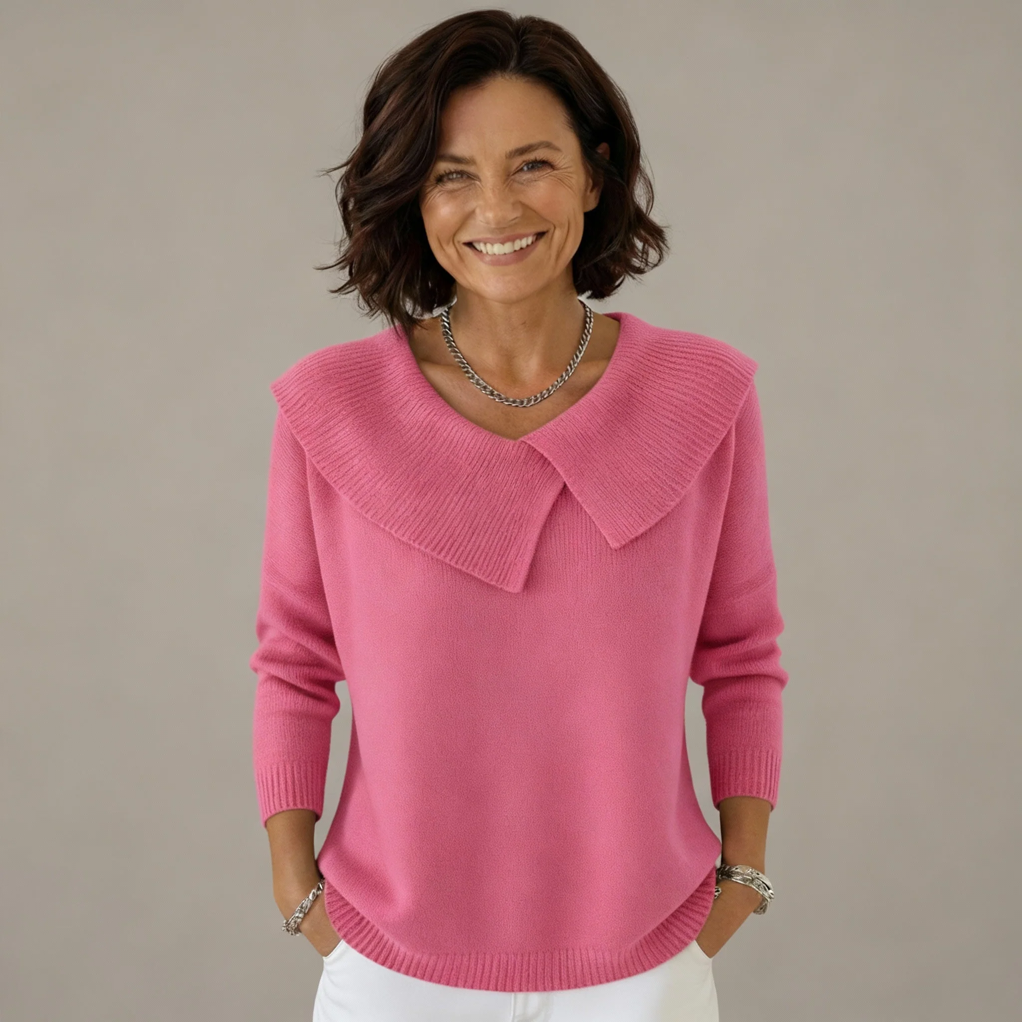 Pull d’Hiver Confortable et Stylé pour Femme – Col Marin Large en Tricot - Image 3