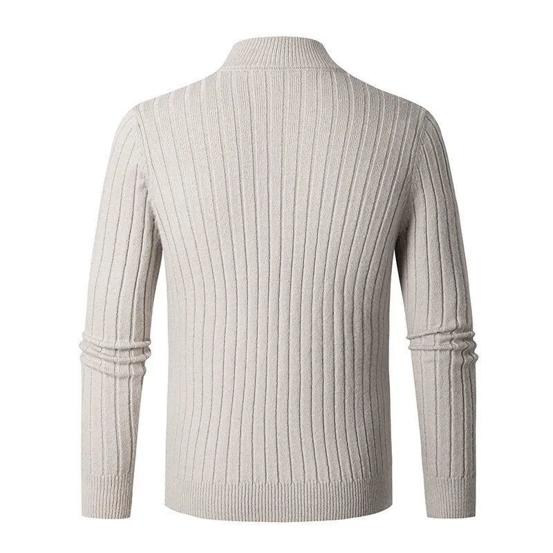 Pull Demi-Zip Côtelé Doux pour Homme – Mélange Filé avec Col Haut - Image 3