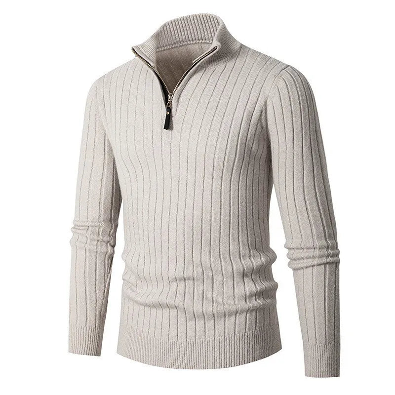 Pull Demi-Zip Côtelé Doux pour Homme – Mélange Filé avec Col Haut - Image 6