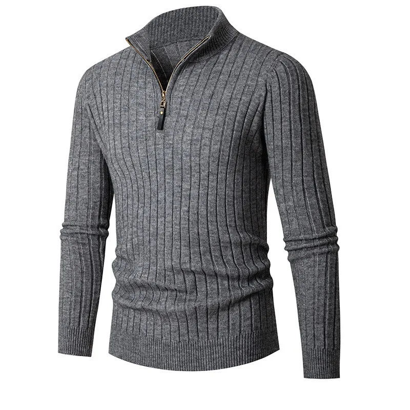 Pull Demi-Zip Côtelé Doux pour Homme – Mélange Filé avec Col Haut - Image 7