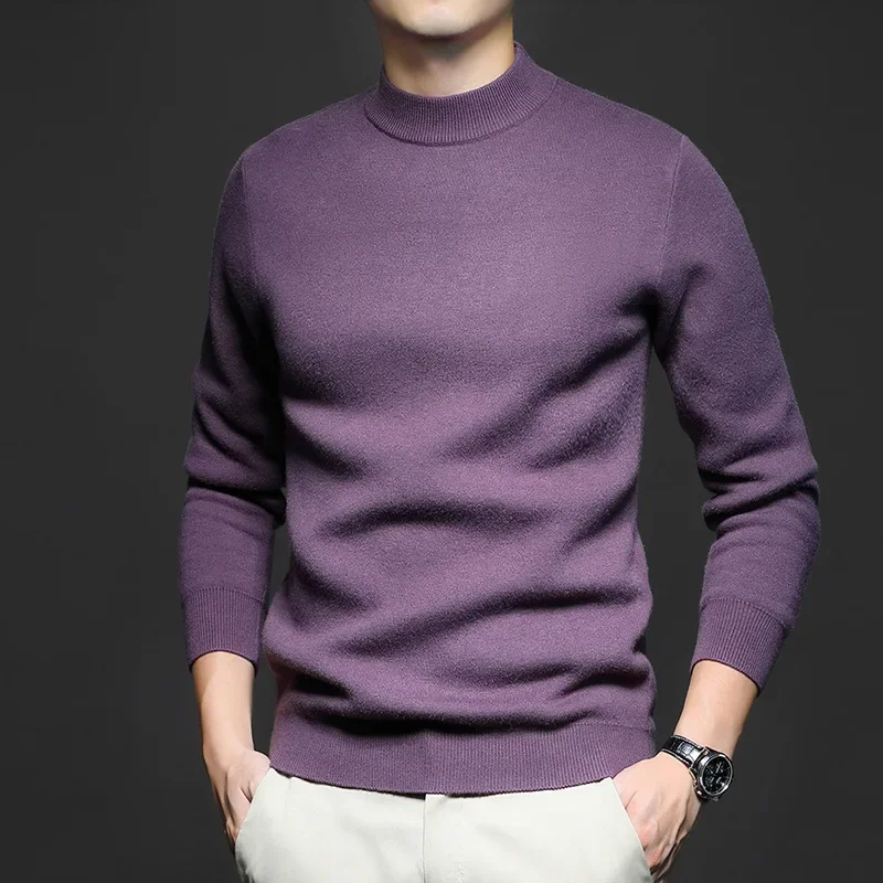 Pull en Laine Uni pour Homme avec Col Mi-Haut - Image 3